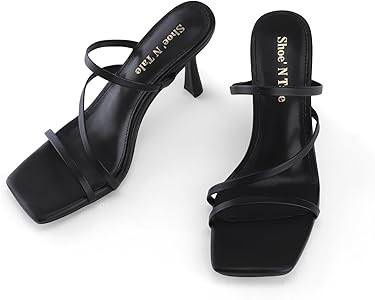 Shoe'N Tale Strappy Kitten Heels For Women Stiletto Mules Square Open Toe Slip On Sandals | Amazon (US)