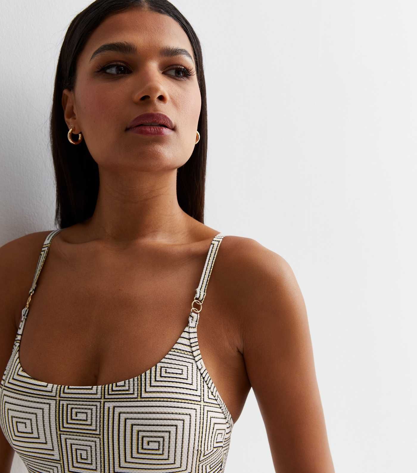 White Metallic Geometric Print Belted Swimsuit
						
						Add to Saved Items
						Remove from ... | New Look (UK)