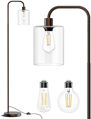 Isloys Floor Lamp, Industrial Floor Lamp with 2 LED Bulbs, LED Floor Lamp with Glass Shade, Moder... | Amazon (US)