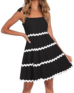 ZESICA Women's 2024 Summer Swing Mini Dress Casual Spaghetti Straps Sleeveless Smocked Backless F... | Amazon (US)