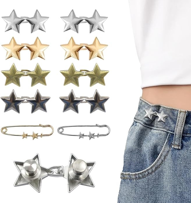 10 Set Pant Waist Tightener Star Buttons Pins for Loose Jeans Reusable Waist Cincher Clip Metal S... | Amazon (US)