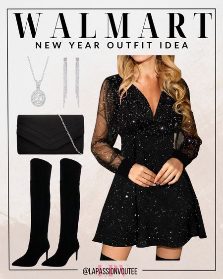 Sparkle into the New Year with Walmart's dazzling ensemble! Elevate your style in a shimmering mini dress paired with OTK boots, a chic clutch, and the perfect accessories – drop earrings and a statement necklace. Unleash your inner glam and step into 2024 with Walmart's fashion-forward collection!

#LTKHoliday #LTKSeasonal #LTKstyletip