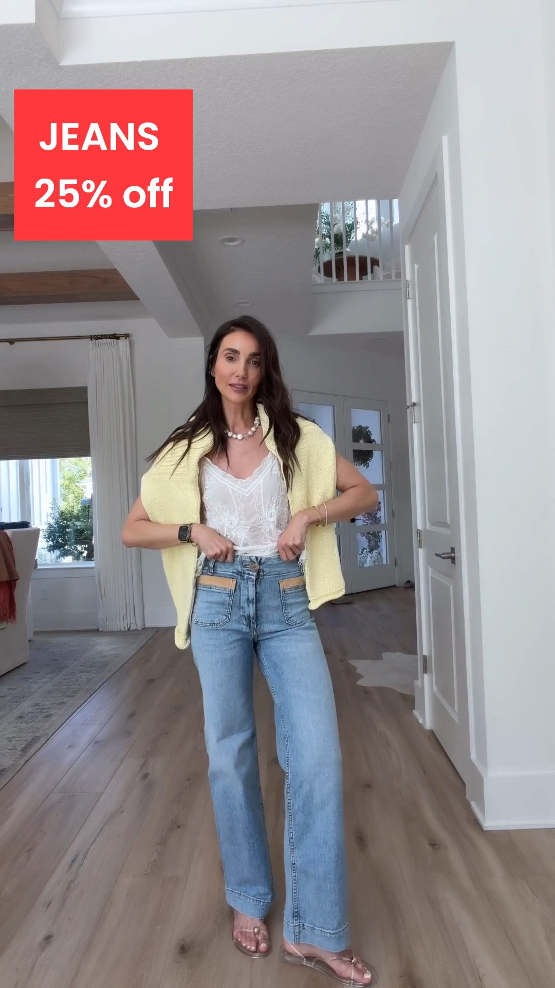 Anthropologie 25% off designer jeans. I'm wearing size XS in top snd 25 in jeans.

#LTKOver40 #LTKSaleAlert