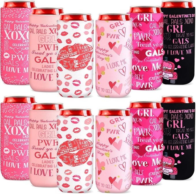 Layhit 12 Pcs Happy Galentine's Day Can Sleeves Celebrating Galentine's Day Beverage Covers for S... | Amazon (US)
