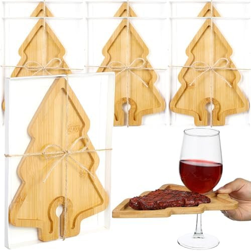 Roshtia 6 Set Christmas Wine Appetizer Plates Wood Bamboo Mini Charcuterie Boards with Wine Glass... | Amazon (US)