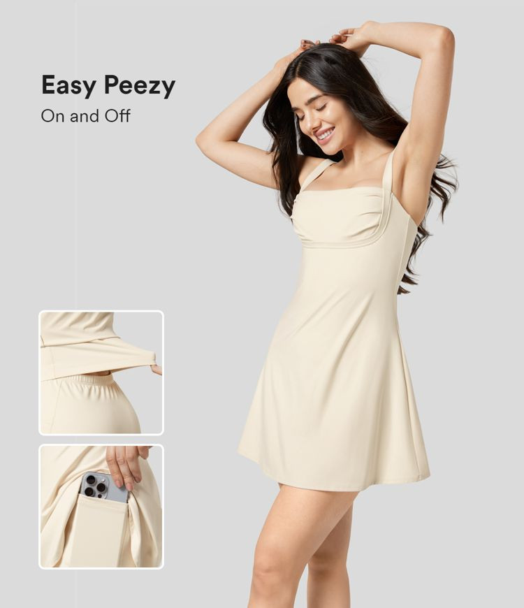 Softlyzero™ Plush Backless 2-in-1 Pocket Flare Mini Yoga Active Dress-Easy Peezy Edition-UPF50+ | HALARA