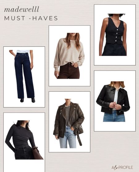 Madewell must haves // denim, jeans, dark denim, vest, sleeveless vest, tan sweater, leather jacket, jackets, spring fashion

#LTKSeasonal