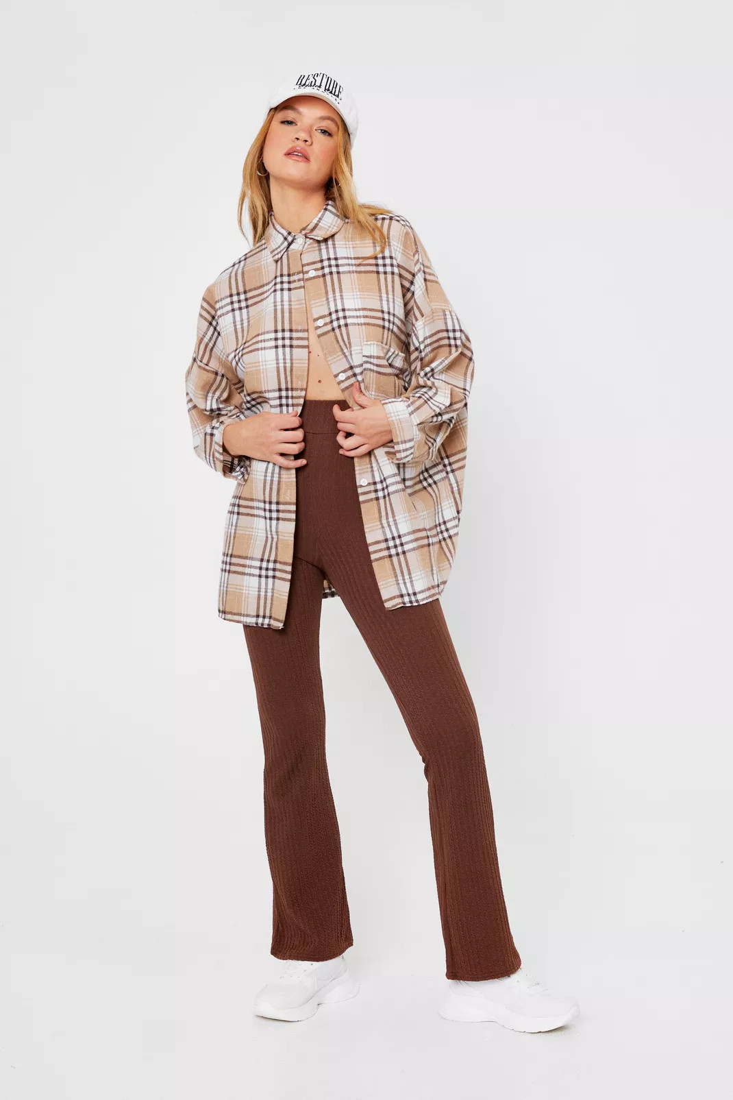 Recycled Ribbed High Waisted Flare Pants | Nasty Gal (US)