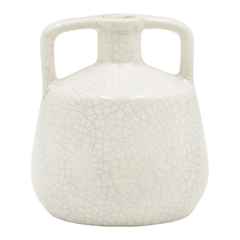 White Crackled Ceramic Vase with Handles, 7" | At Home