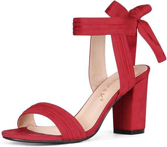 Allegra K Women Open Toe Ankle Tie Back Chunky Heel Sandals | Amazon (US)