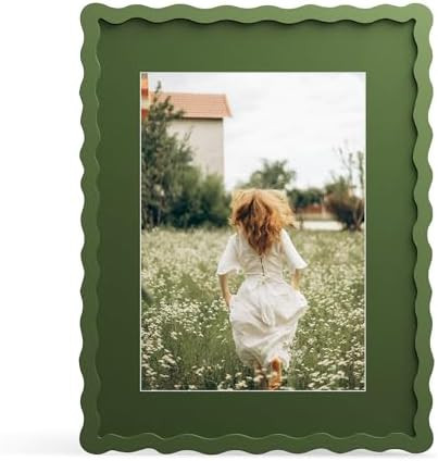 11x14 Picture Frame with Mat for 8x10, Wavy Edge Wooden Real Glass Photo Frame for Wall Hanging, ... | Amazon (US)