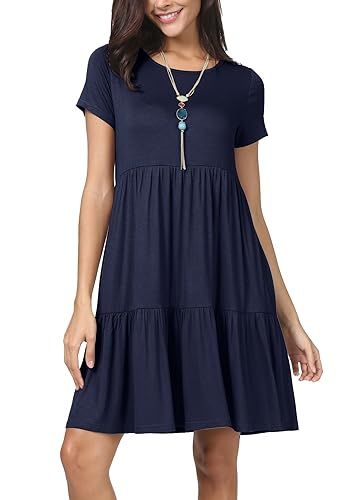 levaca Women Summer Short Sleeve Ruffle Loose Swing Casual T Shirt Dress | Amazon (US)