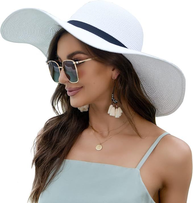 Naivlizer Women Wide Brim Sun Hat UPF50 Straw Summer Hat Floppy Beach Hat Roll-Up | Amazon (US)