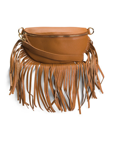 Made In Italy Leather Belt Bag With Bucket Fringe | TJ Maxx
