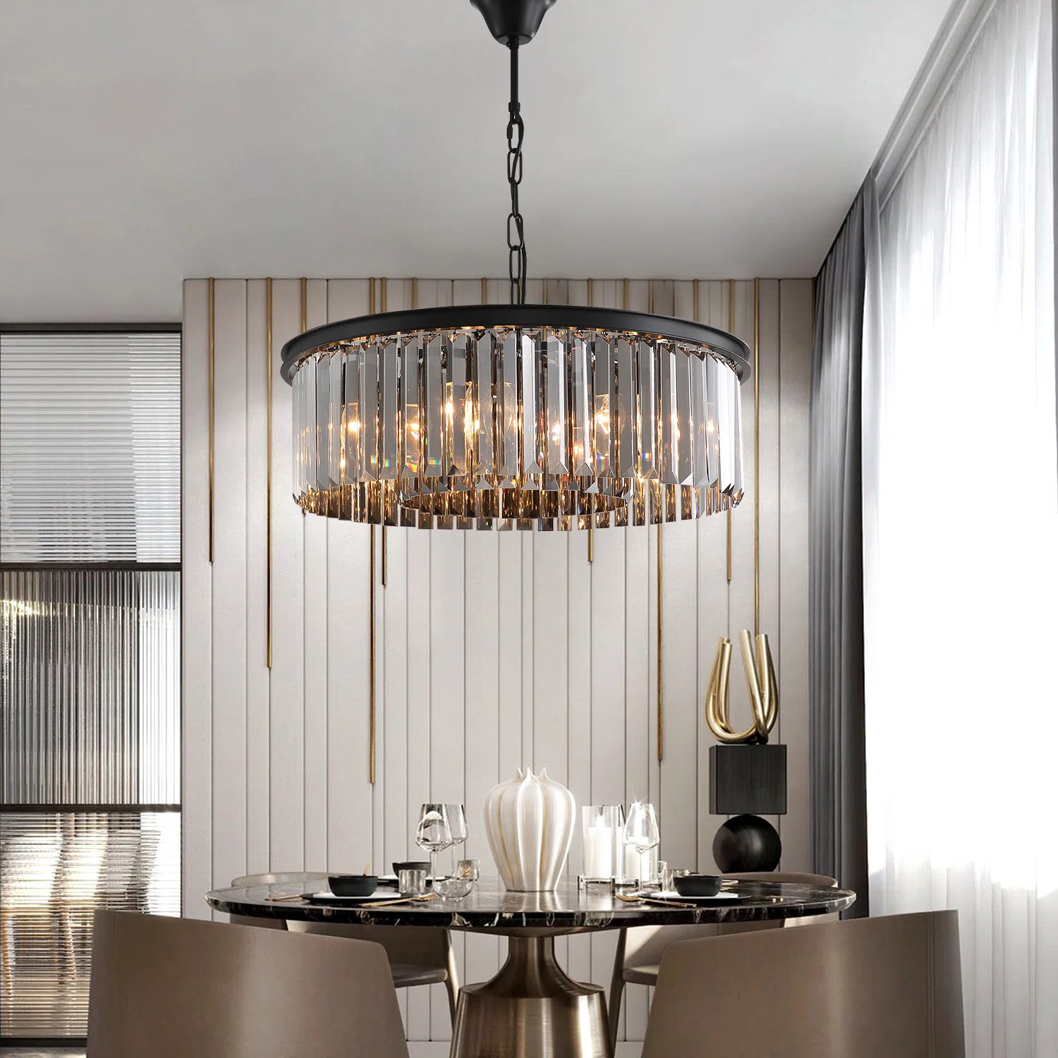 Timmiah 6 - Light  Dimmable Modern Drum Chandelier With Smoky Gray Crystal Accents | Wayfair North America