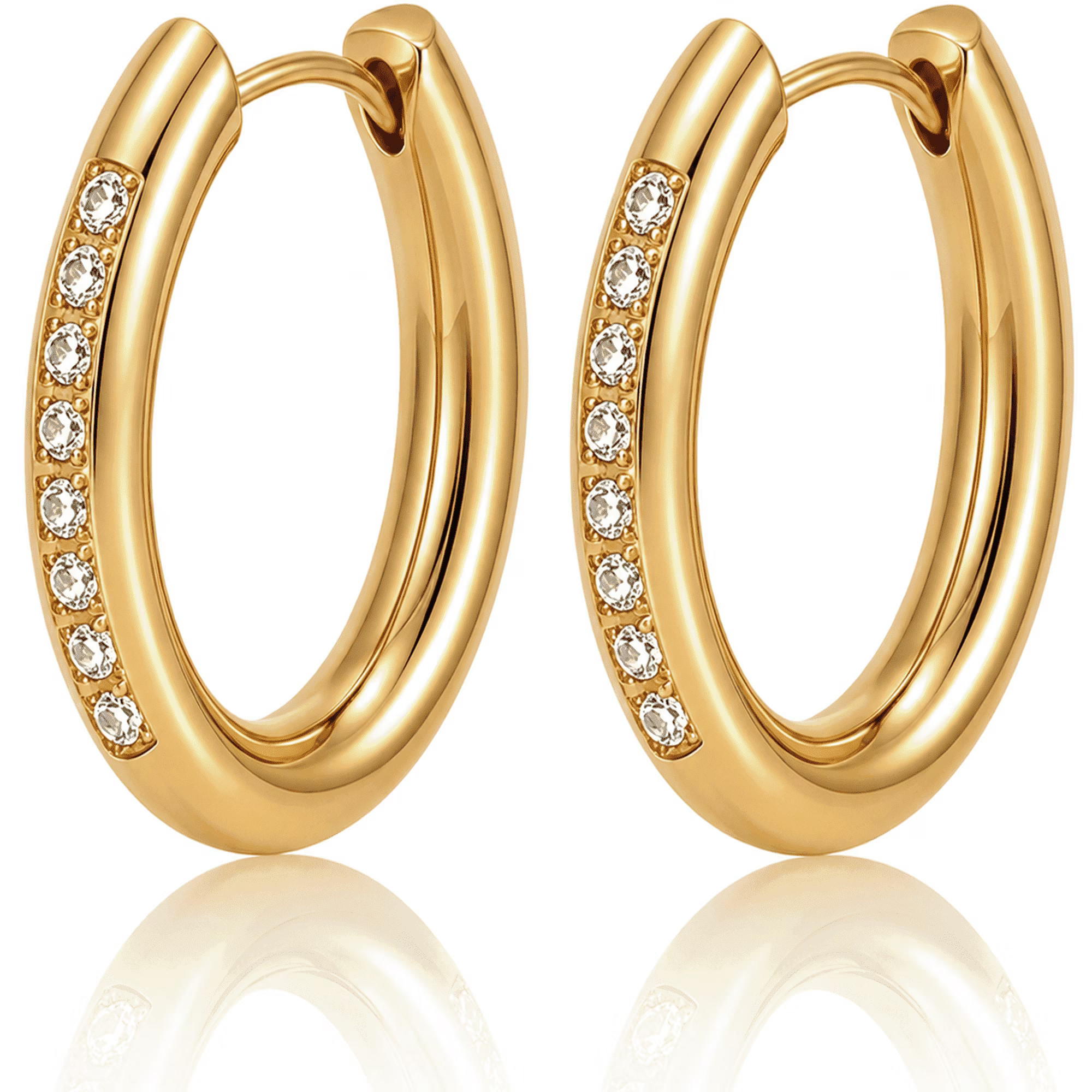 Eclipton® 14K Plated Gold Hoop Earrings for Women, Dainty & Hypoallergenic Oval Cubic Zirconia Diamond Hoop Earrings for Party Daily Office Wear | Walmart (US)