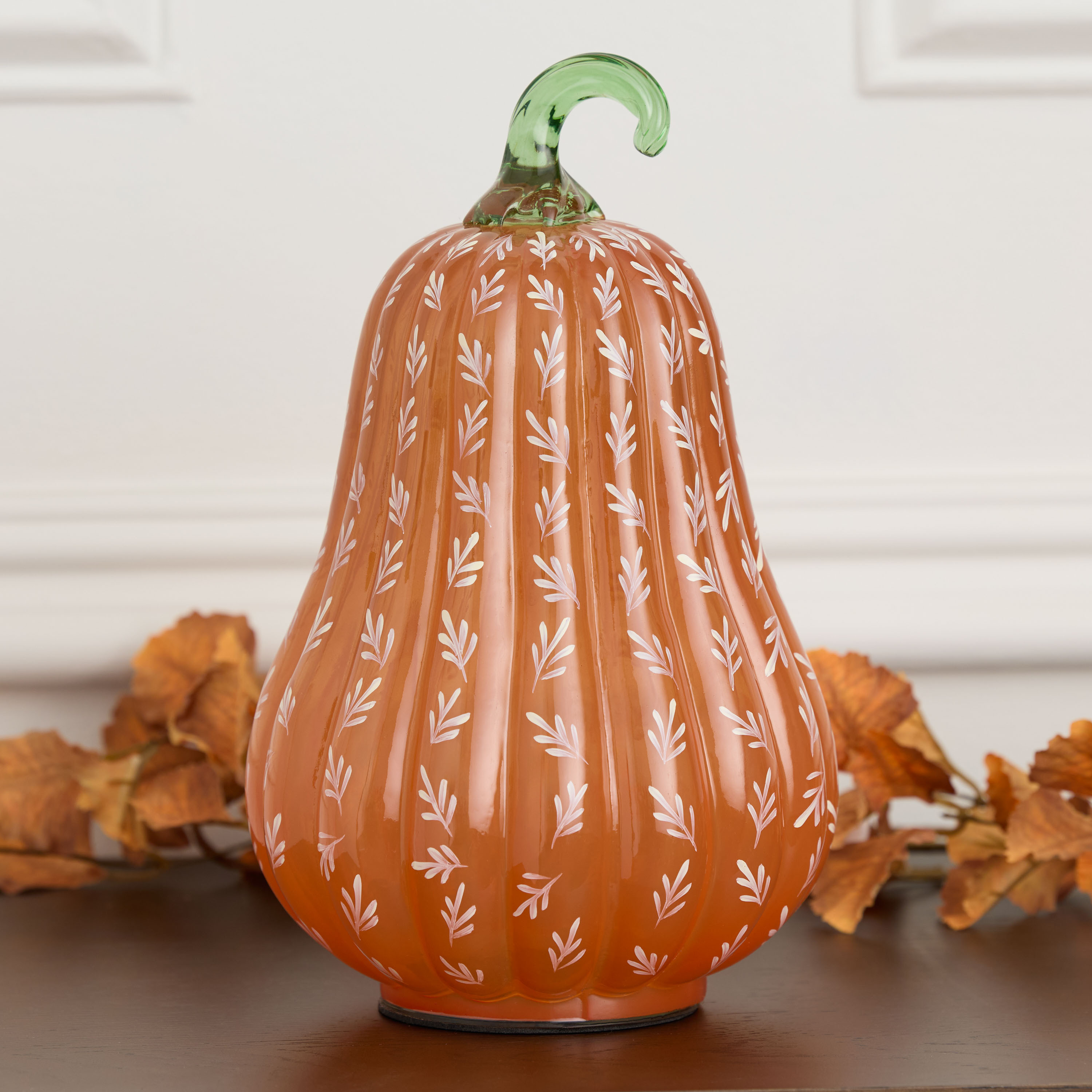 Muted Orange and Green Glass Botanical Hand Painted Gourd Decor | World Market