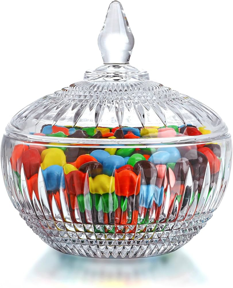600ml/21oz Large Glass Candy Dish with Lid,Clear Crystal Candy Jar with Lid,Decorative Glass Jar ... | Amazon (US)