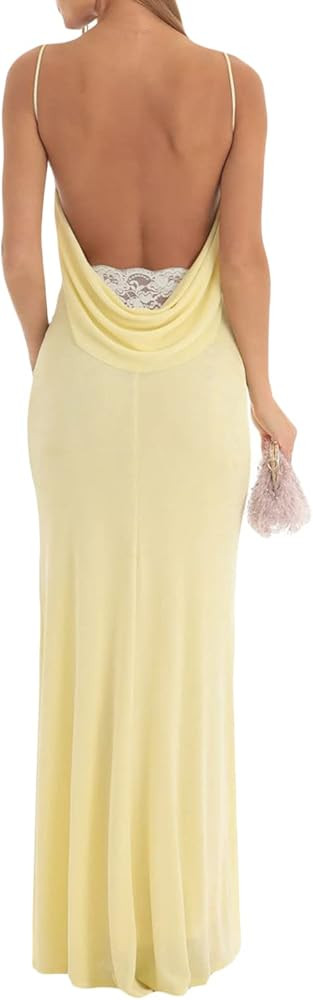 SOLILOQUY Women Lace Up Backless Maxi Dress Sexy Spaghetti Strap Square Neck Slim Evening Party S... | Amazon (US)