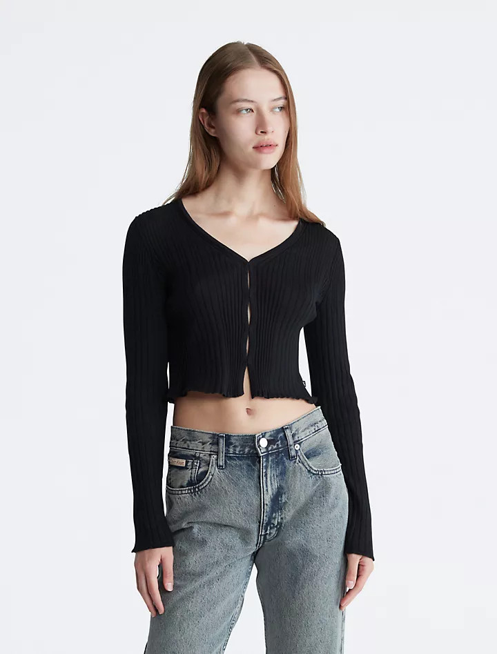 Smooth Cotton Rib Cardigan | Calvin Klein | Calvin Klein (US)
