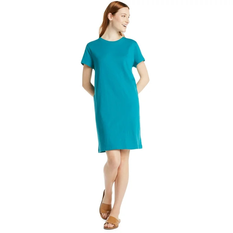 Time and Tru Women's Cotton T-Shirt Dress with Short Sleeves, Sizes S-XXXL | Walmart (US)