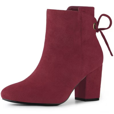 Perphy Women's Round Toe Lace Up Side Zipper Chunky High Heels Ankle Booties 7 Burgundy | Target