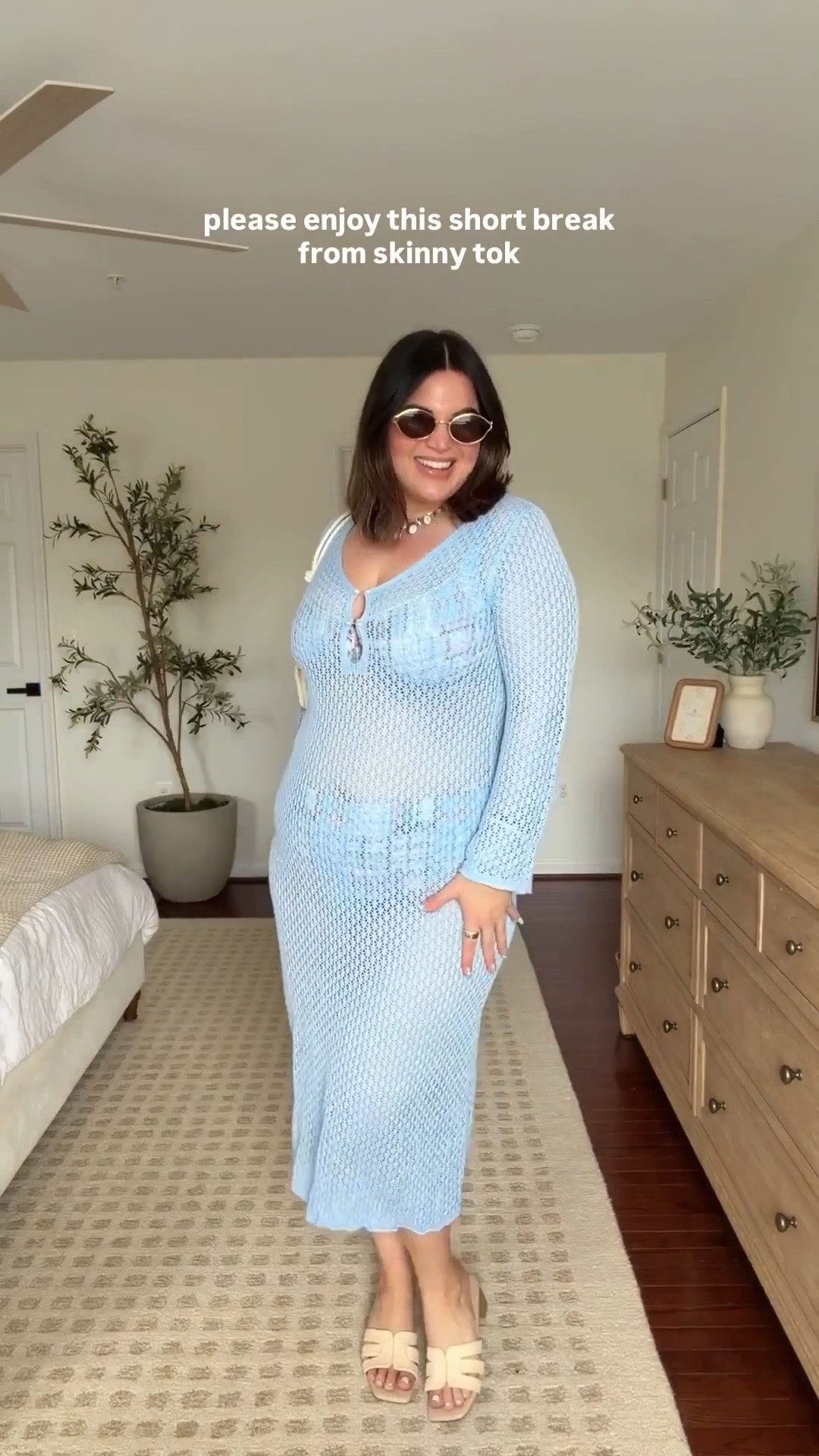 Please enjoy the break from skinnytok ✨ with this vacation outfit 👙 

Swimsuit - top + bottoms: xl @abercrombie  
Cover up : xl 
Heels *old, added similar 
Lip - @InnBeauty Project  in shade pink

#LTKSwim #LTKSeasonal #LTKMidsize