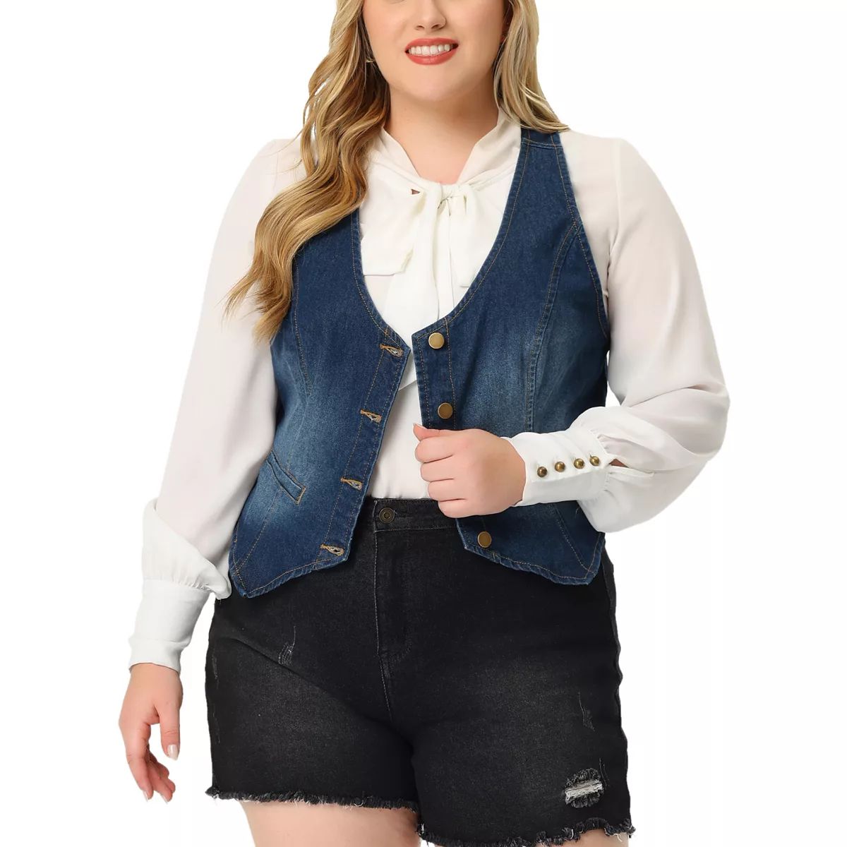 Women's Plus Size Denim Sleeveless Jacket Button Up Vintage Jean Waistcoat Vest | Kohl's