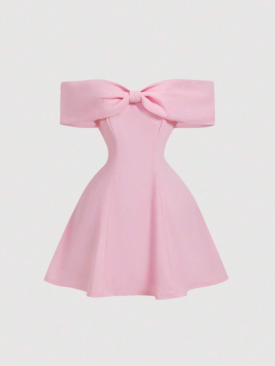 SHEIN MOD Women's Off The Shoulder Bowknot Mini Cocktail Dress, Pink | SHEIN
