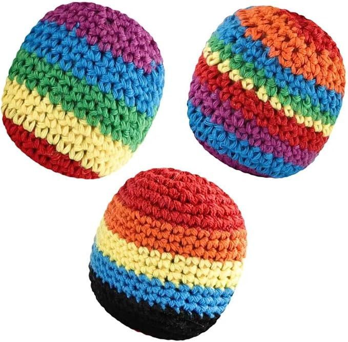Footbags Set of 3, Hand-Made Knitted Footbags, Multicolor, Sand Fill, for Kids and Beginners, Age... | Amazon (US)