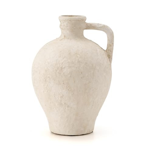 LUKA Ceramic Rustic Farmhouse Vase,8.25 inch Terracotta Vase with Handle,Neutral Clay Pot Vases Decorative Vase for Living Room,Table,Shelf Decor(Off-White,M) | Amazon (US)