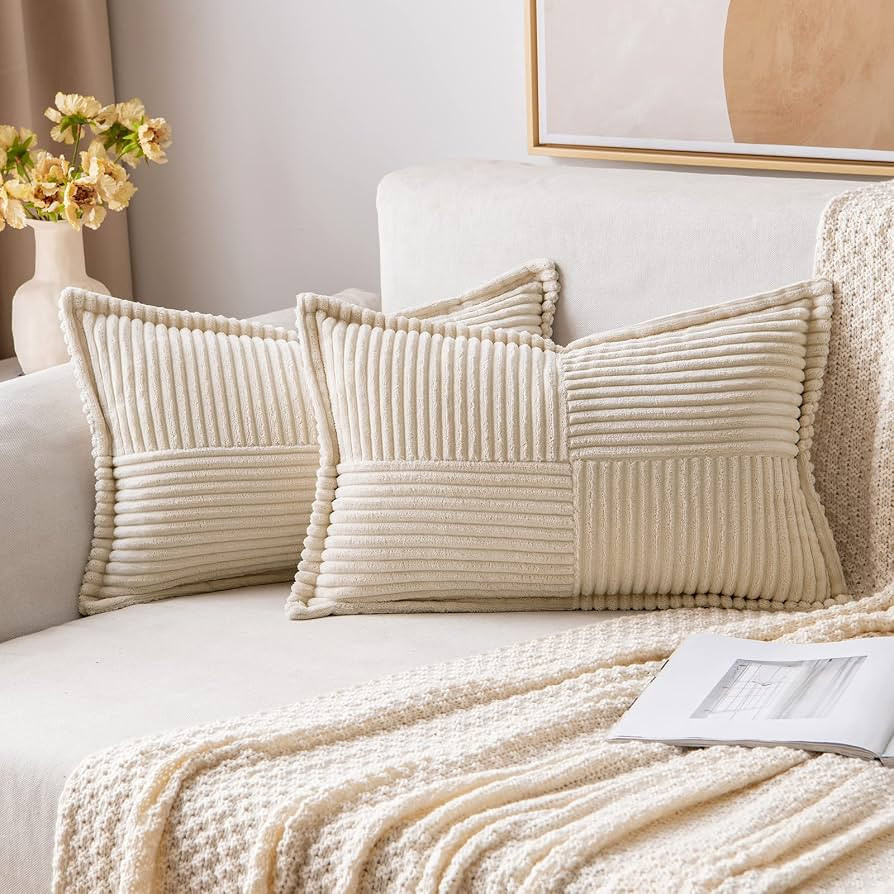 MIULEE Corduroy Pillow Covers with Splicing Set of 2 Super Soft Boho Striped Christmas Pillow Cov... | Amazon (US)