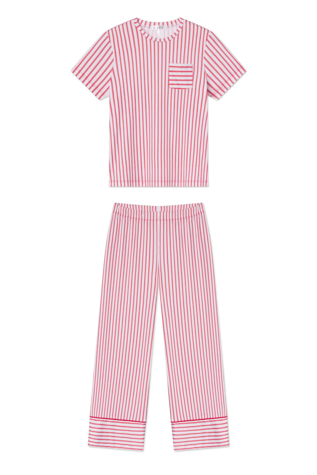Pima Crew Wide Leg Pajama Set in Classic Red Ticking Stripe | Lake Pajamas