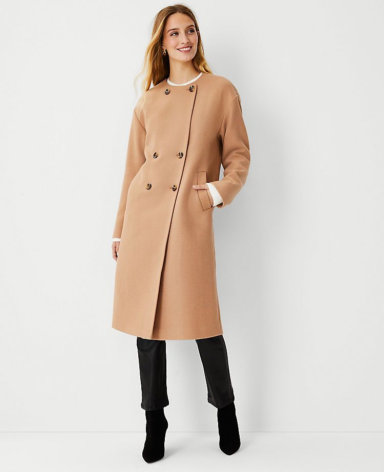 Wool Blend Crew Neck Coat | Ann Taylor (US)