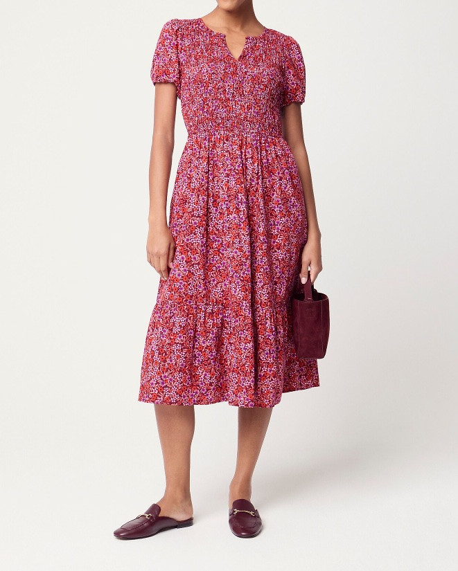Floral puff sleeve smocked midi dress 
Fall transitional outfit

#LTKSeasonal #LTKSaleAlert