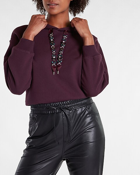 Embellished Drawstring Hooded Sweatshirt | Express