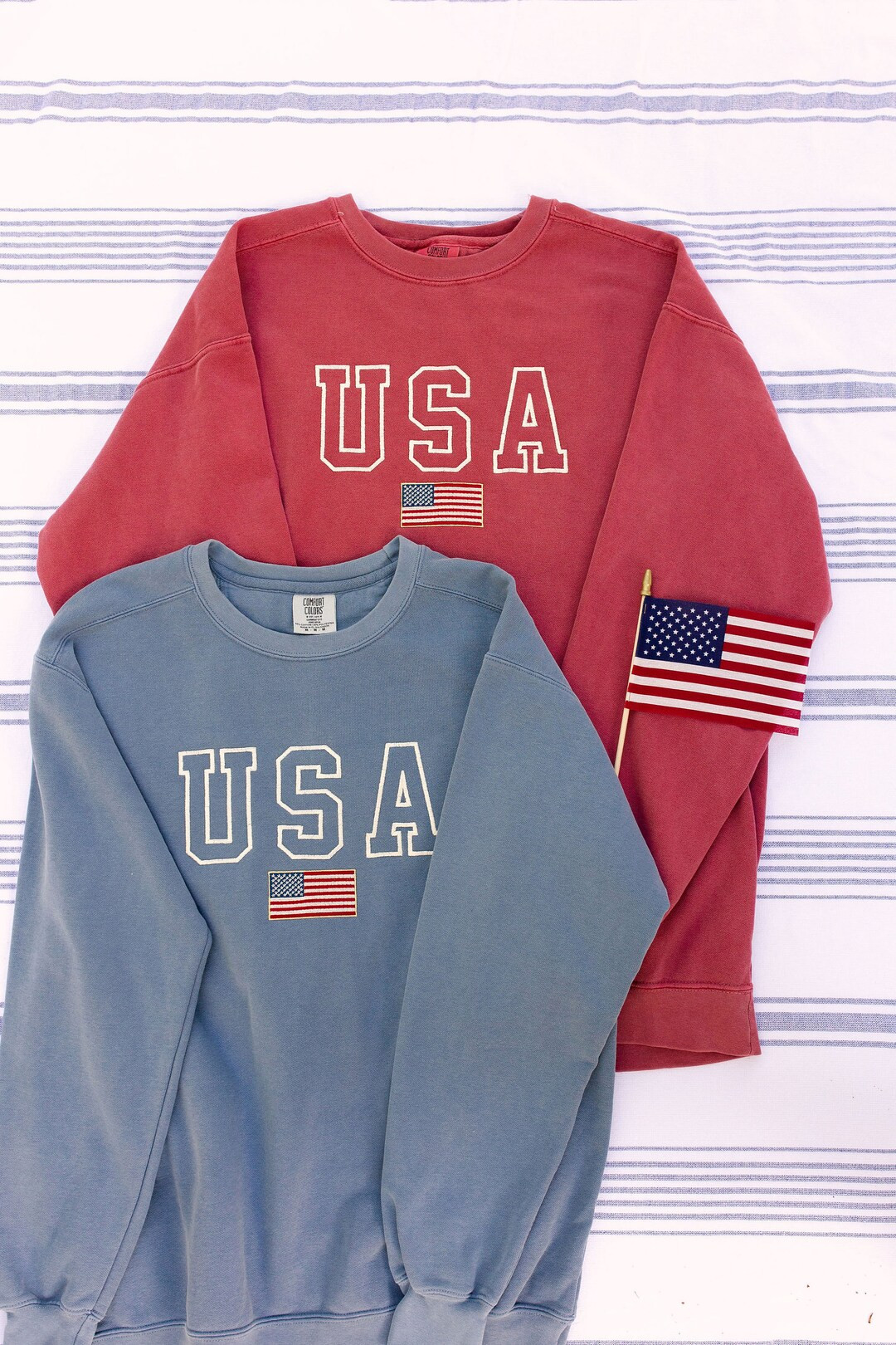 USA Embroidered Varsity Crewneck Sweatshirt, Comfort Colors Summer 4th of July, Independence Day ... | Etsy (US)