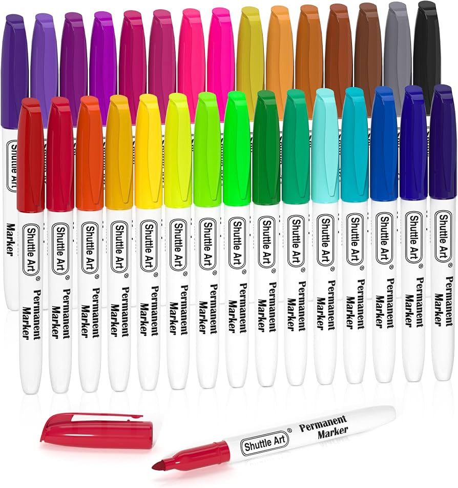 Shuttle Art 30 Colors Permanent Markers, Fine Point, Assorted Colors, Works on Plastic,Wood,Stone... | Amazon (US)