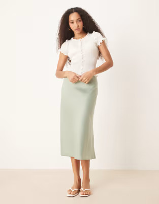 YAS satin midi skirt in iceberg green | ASOS (Global)