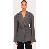 Charcoal Wool Look Cinched Blazer | PrettyLittleThing UK