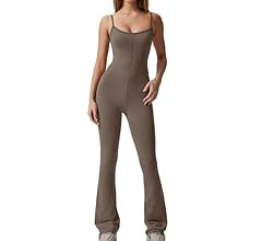 QINSEN Flare Jumpsuits for Women Spaghetti Straps Scoop Neck Bodycon Full Length Casual Unitard P... | Amazon (US)