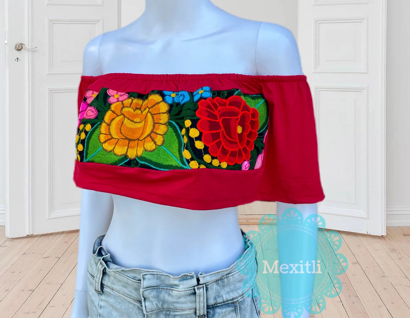 Floral Embroidered Off Shoulder Mexican Crop Top, Floral Tube Top, Fiesta Top, Mexican Bralette, ... | Etsy (US)