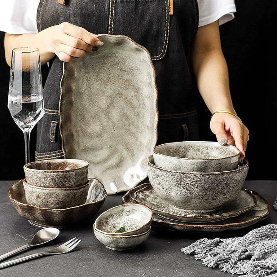 Japanese Style Stone Pattern Ceramics Dinnerware Set 38 Piece Retro Porcelain Dinner Set For Fami... | Amazon (US)
