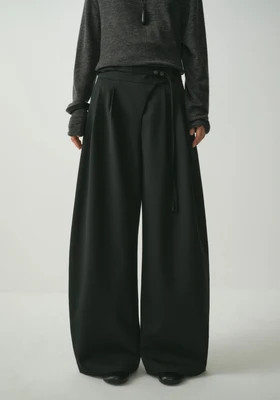 Asymmetric Wool-Blend Pleated Pants | INSIS
