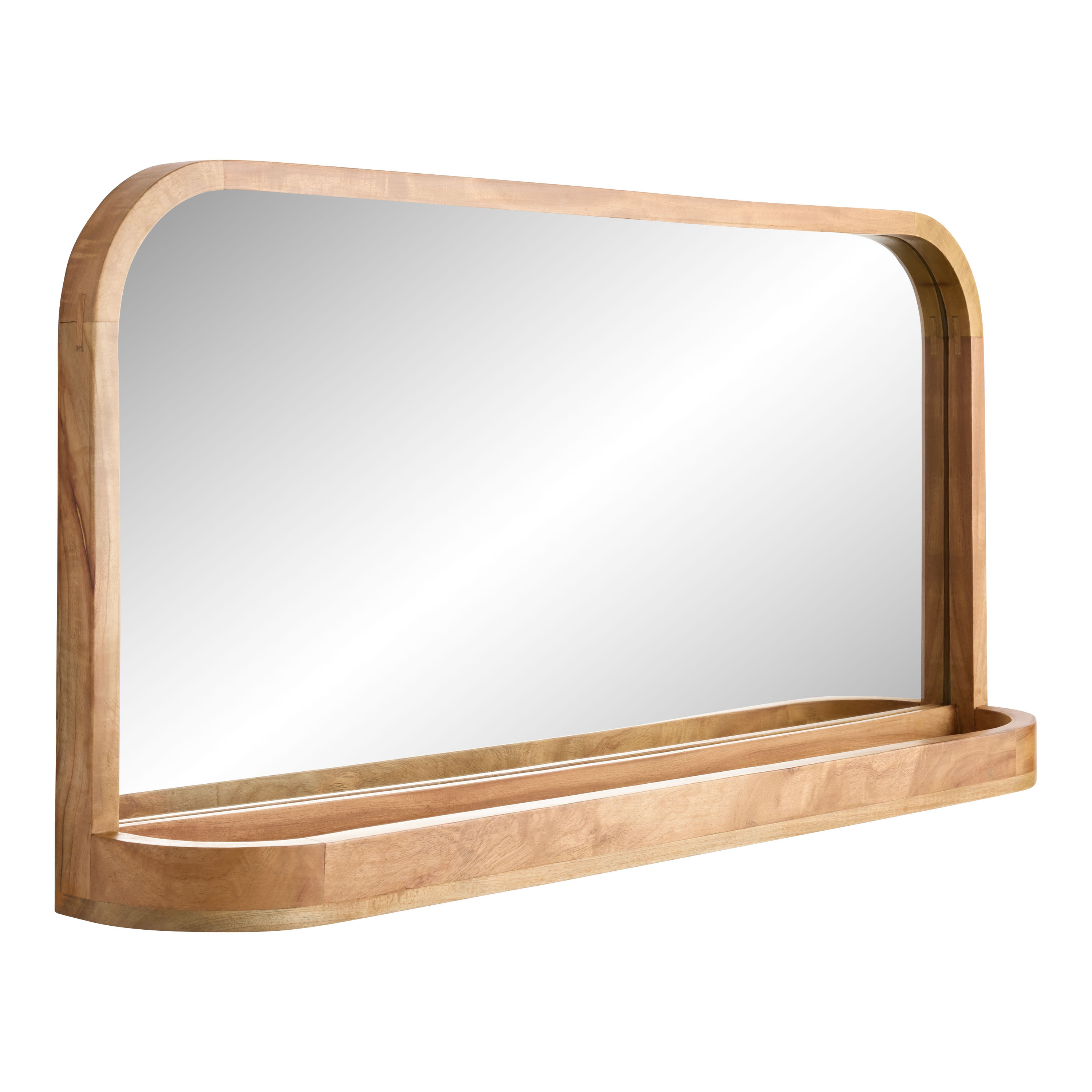 Natural Neem Wood Wall Shelf With Mirror | World Market