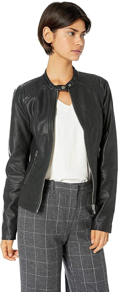 Sebby Collection Women's Faux Leather Jacket with Moto Details and Front Zip Pockets | Amazon (US)