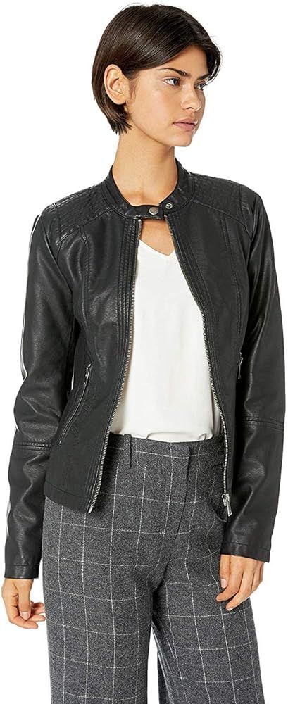 Sebby Collection Women's Faux Leather Jacket with Moto Details and Front Zip Pockets | Amazon (US)