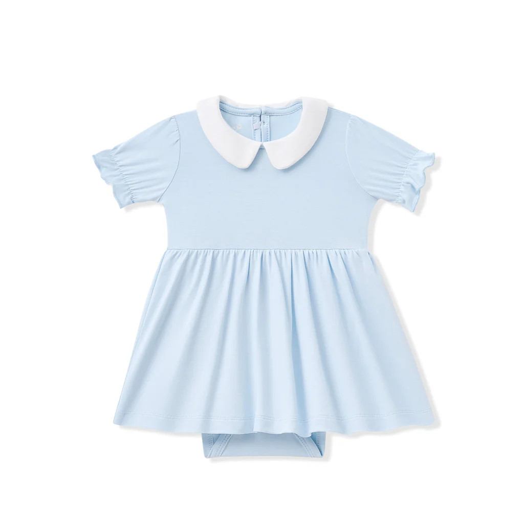 Peter Pan Collar Bodysuit Dress in Breeze | Kyte Baby