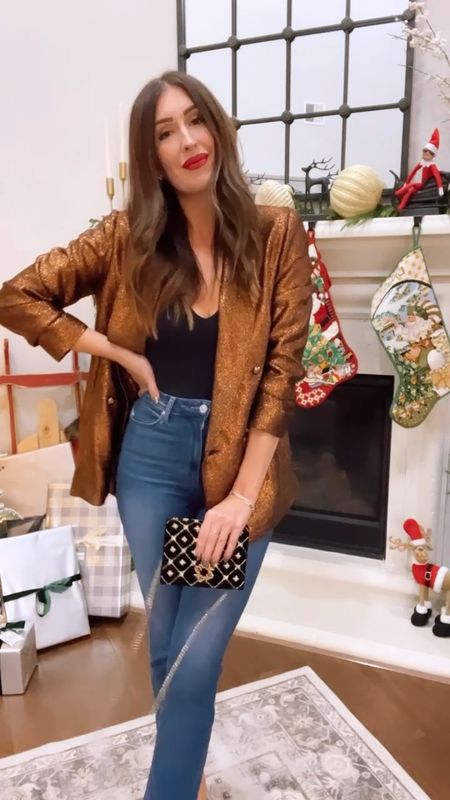 Metallic blazer for date night! Exact one is from @christylynncollection , but I linked similar styles. 

#LTKHoliday #LTKstyletip #LTKSeasonal