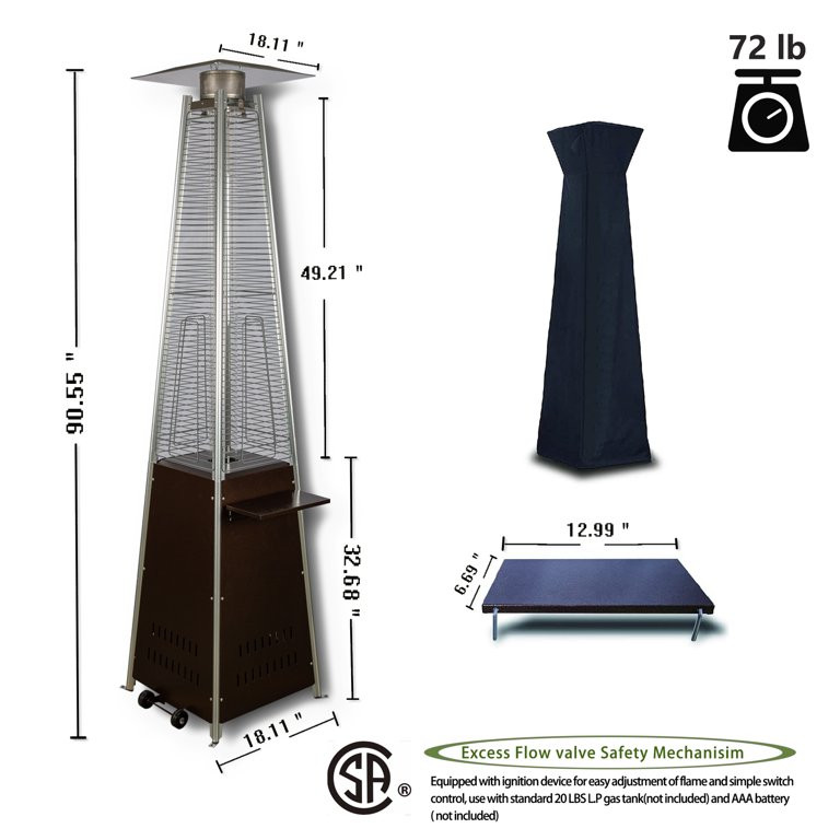 Pyramid Patio Propane Heater, Outdoor Propane Heater with Detachable Table, 48,000 Btu Patio Heat... | Walmart (US)